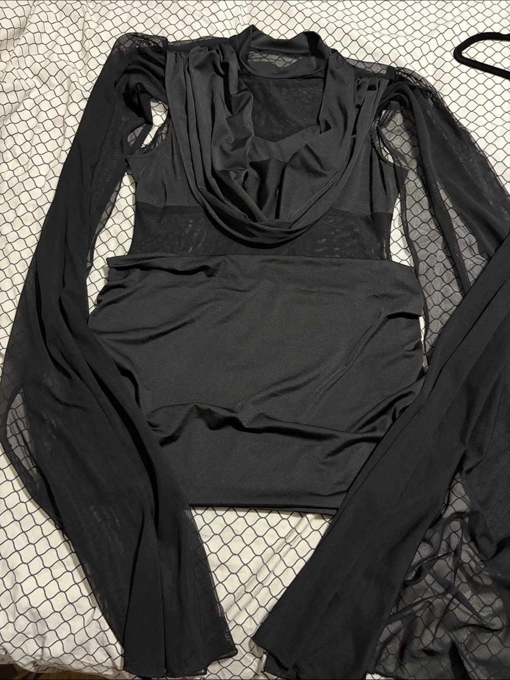 Sheer Black Draped Cape Mini Dress - Picture 5 of 5